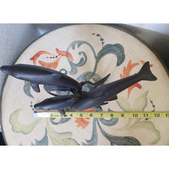 Vintage Dancing Dolphins Bronze Wave Base MCM Sculpture Patina Swimming Dolphins - Picture 12 of 12